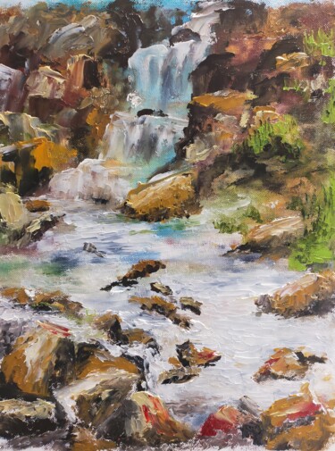 Painting titled "la cascade" by Nelly Hervieu, Original Artwork, Oil