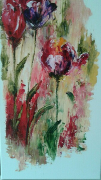 Painting titled "MES TULIPES  ROUGE" by Nelly Hervieu, Original Artwork, Oil