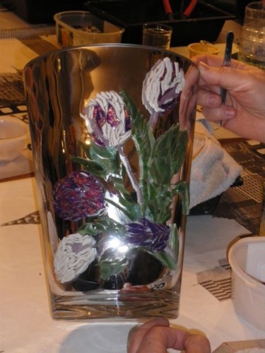 Artisanat intitulée "Vase en verre peint…" par Jeannie Herviou-Derrien, Œuvre d'art originale