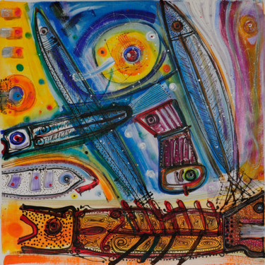 Pintura intitulada "cardume-de-peixes-2…" por Heverton Crisòstomo, Obras de arte originais