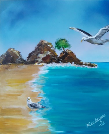 Painting titled "Playa de Tossa" by Céline Liliane Heyberger, Original Artwork, Acrylic