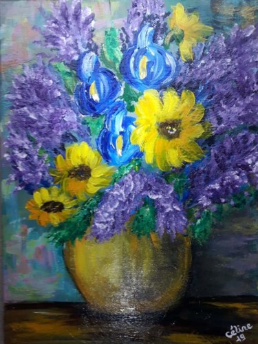 Painting titled "Bouquet d Or" by Céline Liliane Heyberger, Original Artwork, Acrylic