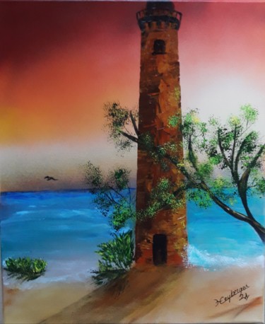 Peinture intitulée "Phare a night" par Céline Liliane Heyberger, Œuvre d'art originale, Acrylique