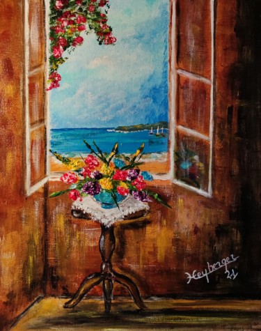 Peinture intitulée "Fenêtre sur Mer" par Céline Liliane Heyberger, Œuvre d'art originale, Acrylique