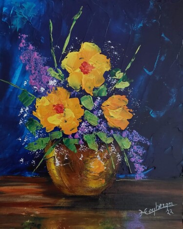 Painting titled "Pour quelques fleurs" by Céline Liliane Heyberger, Original Artwork, Acrylic