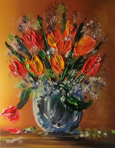 Peinture intitulée "Le temps des fleurs" par Céline Liliane Heyberger, Œuvre d'art originale, Acrylique