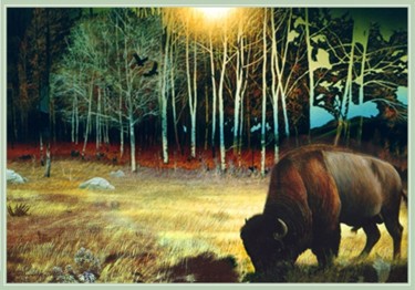 Malerei mit dem Titel "Bison. Leinwand, Ac…" von Peter Heydeck, Original-Kunstwerk