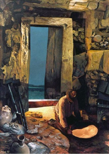 Malerei mit dem Titel "Das Atelier. . Lein…" von Peter Heydeck, Original-Kunstwerk