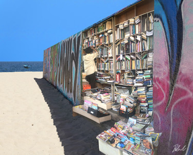 Digital Arts titled "Biblioteca na praia" by Roland Raia, Original Artwork, Photo Montage