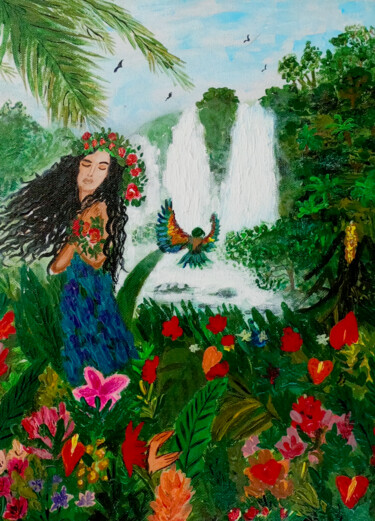 Peinture intitulée "Enchanted Oasis Mys…" par Heyleena R, Œuvre d'art originale, Acrylique