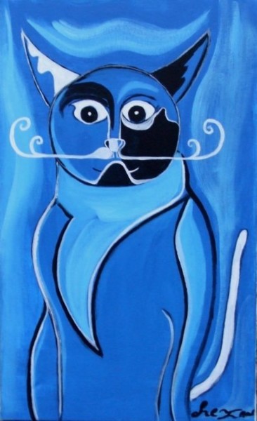 Pintura intitulada "Le chat bleu de Dali" por Hezan, Obras de arte originais