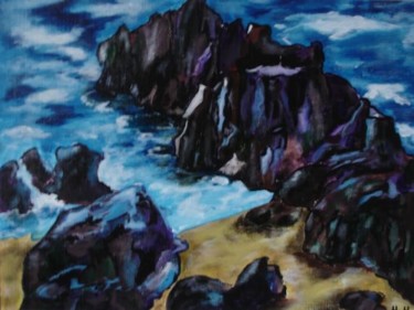 Painting titled "Les rochers" by Hezan, Original Artwork