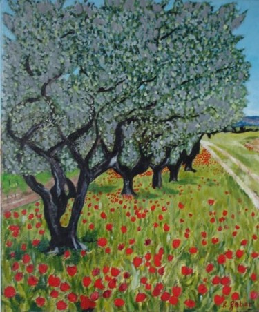 Peinture intitulée "Les oliviers" par Hezan, Œuvre d'art originale