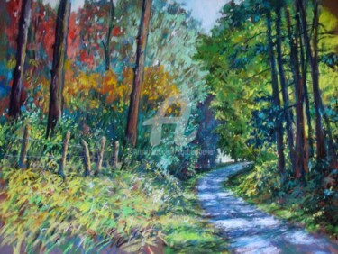 Painting titled "route en Dordogne" by Helene Gaben Laurié, Original Artwork, Pastel