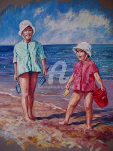 Painting titled "deux soeurs à la pl…" by Helene Gaben Laurié, Original Artwork