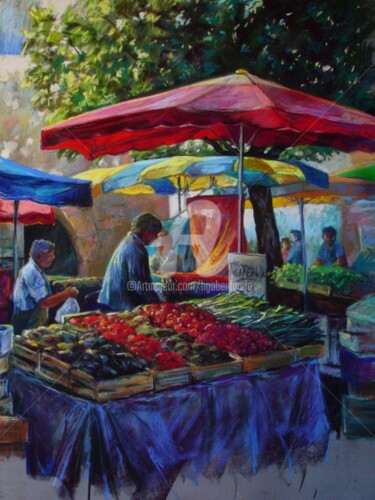 Painting titled "matin au marché" by Helene Gaben Laurié, Original Artwork