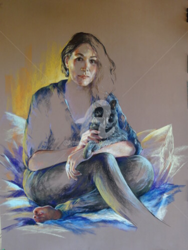 Peinture intitulée ""Mademoiselle et so…" par Helene Gaben Laurié, Œuvre d'art originale, Pastel