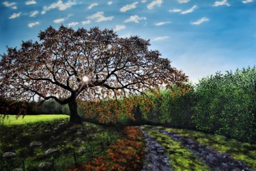 Painting titled "Mystical Oak" by Hazel Thomson, Original Artwork, Oil