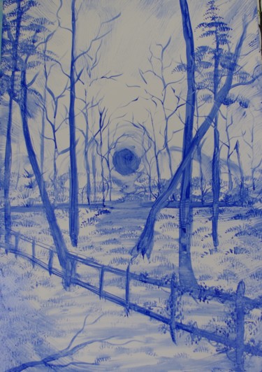 Painting titled "forest sunset 2" by Hazel Thomson, Original Artwork, Oil