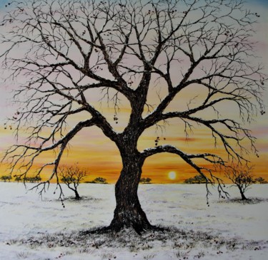 Pittura intitolato "Oak Tree In Winter" da Hazel Thomson, Opera d'arte originale, Olio
