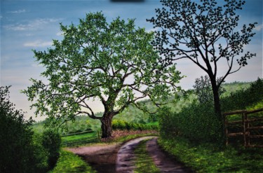 Painting titled "Mighty Summer Oak" by Hazel Thomson, Original Artwork, Oil