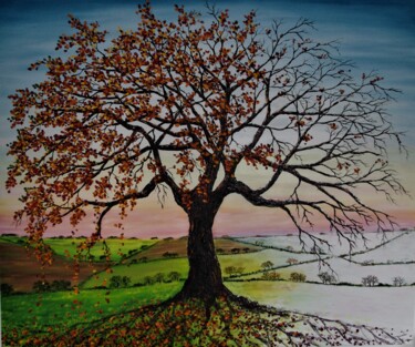 Painting titled "Oak of Autumn and W…" by Hazel Thomson, Original Artwork, Oil