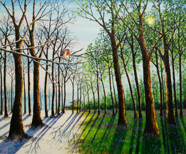 Malarstwo zatytułowany „A Song for spring” autorstwa Hazel Thomson, Oryginalna praca, Olej Zamontowany na Drewniana rama nos…