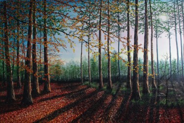 Ζωγραφική με τίτλο "Forest Clearing" από Hazel Thomson, Αυθεντικά έργα τέχνης, Λάδι Τοποθετήθηκε στο Ξύλινο φορείο σκελετό