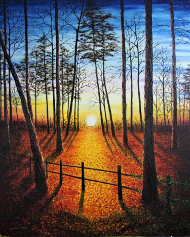Painting titled "Autumn Evening" by Hazel Thomson, Original Artwork, Oil
