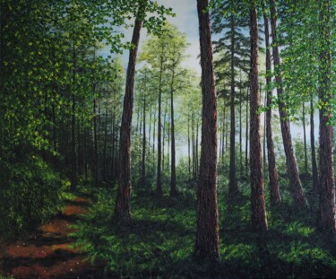 Painting titled "Deep Into Delamere…" by Hazel Thomson, Original Artwork, Oil Mounted on Wood Stretcher frame