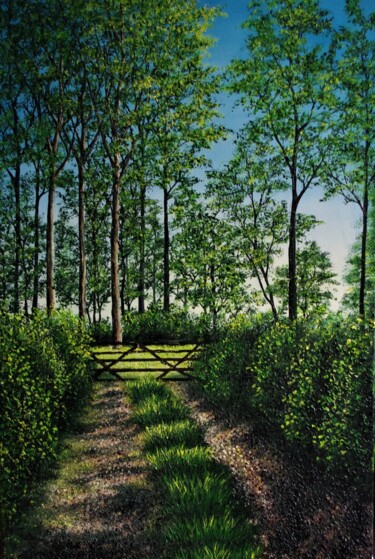 Painting titled "End Of Lane" by Hazel Thomson, Original Artwork, Oil Mounted on Wood Stretcher frame