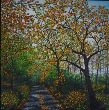 Painting titled "Late Afternoon Walk…" by Hazel Thomson, Original Artwork, Oil Mounted on Wood Stretcher frame
