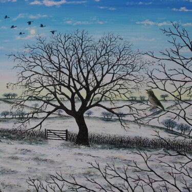 Schilderij getiteld "A Winters Song" door Hazel Thomson, Origineel Kunstwerk, Olie Gemonteerd op Frame voor houten brancard