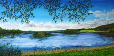 Painting titled "Lake of Menteith" by Hazel Thomson, Original Artwork, Oil Mounted on Wood Stretcher frame