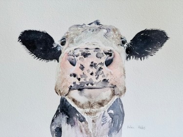 Pintura titulada "Cow" por Helen Hobbs, Obra de arte original, Acuarela Montado en Cartulina