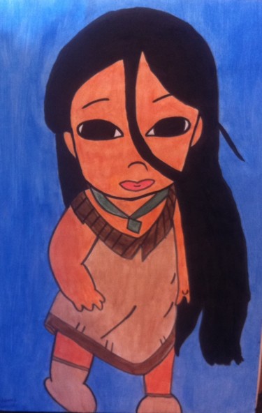 Painting titled "Pocahontas baby" by Lallene, Original Artwork, Gouache