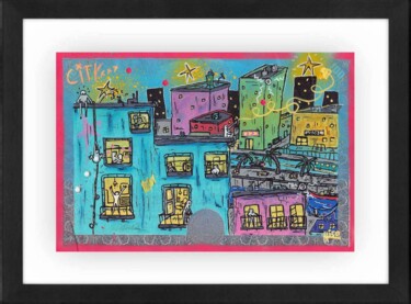 Painting titled "Night city" by Hico, Original Artwork, Acrylic