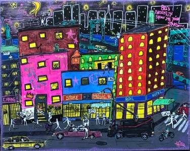 Malerei mit dem Titel "City: 80’s Brooklyn…" von Hico, Original-Kunstwerk, Sprühfarbe