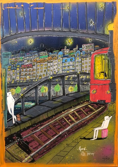 Painting titled "Ligne 6 « Bir-Hakei…" by Hico, Original Artwork, Spray paint Mounted on Wood Stretcher frame
