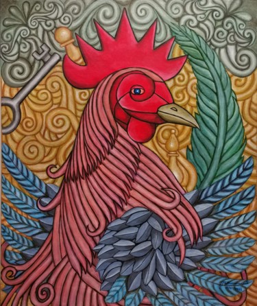 Painting titled "Rooster" by Francis Eric Dimarucut, Original Artwork, Acrylic