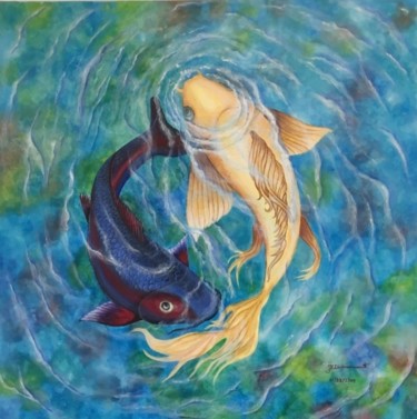 Painting titled "Yin Yang Fish" by Francis Eric Dimarucut, Original Artwork, Acrylic