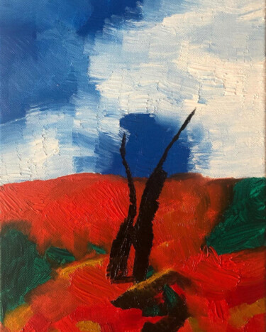 Pittura intitolato "Paysage d'arbres à…" da Hideo Fukushima, Opera d'arte originale, Olio