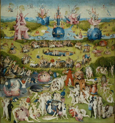 Schilderij getiteld "Le jardin des délic…" door Hieronymus Bosch, Origineel Kunstwerk, Olie