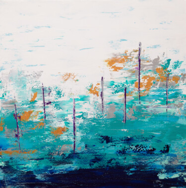 Painting titled "Blue Lake 16" by Hilary Winfield, Original Artwork, Acrylic Mounted on Wood Stretcher frame