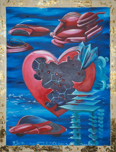 Peinture intitulée "Coeur Technologique" par Hilda Garman, Œuvre d'art originale, Huile