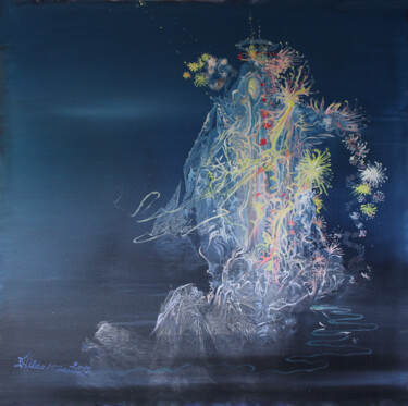 Malarstwo zatytułowany „VIERGE AU ROCHER th…” autorstwa Hilda Garman, Oryginalna praca, Olej Zamontowany na Drewniana rama n…