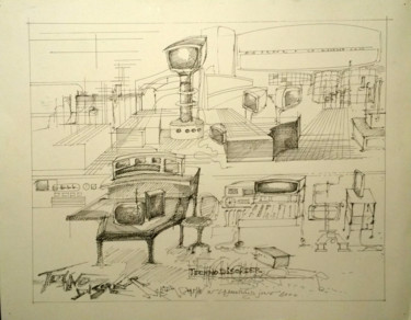 Drawing titled "Techno desorder" by Hilda Garman, Original Artwork, Ink