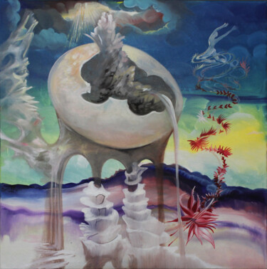 Malarstwo zatytułowany „Oeuf Montagne Casca…” autorstwa Hilda Garman, Oryginalna praca, Olej Zamontowany na Drewniana rama n…