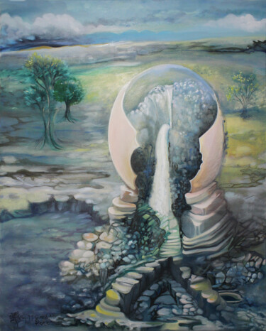 Peinture intitulée "Oeuf Cascade" par Hilda Garman, Œuvre d'art originale, Huile Monté sur Châssis en bois
