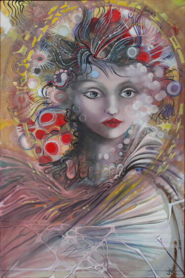 Painting titled "Portrait imaginaire…" by Hilda Garman, Original Artwork, Oil Mounted on Wood Stretcher frame